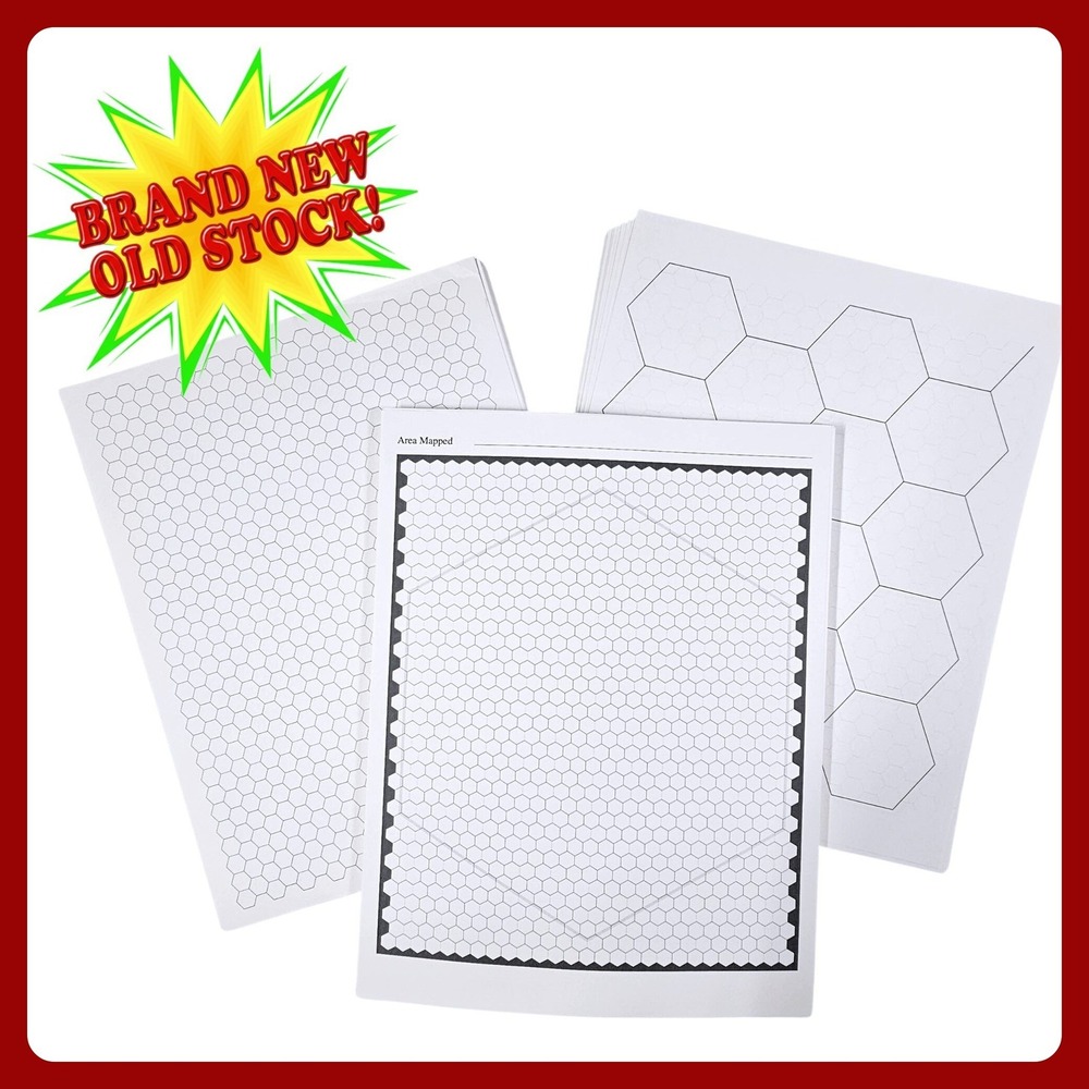 Retro Hexagonal Grid Paper Gaming Mapping Sheets Bundle White‎ NWT